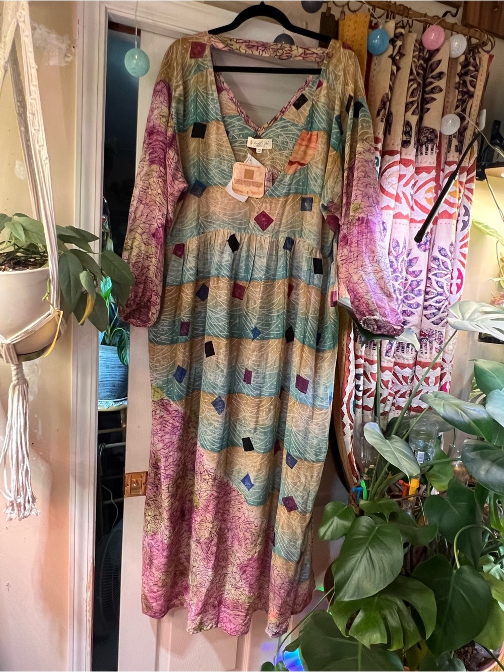 Kantha Bae Aura Maxi Dress in Teal, Pink and Cream